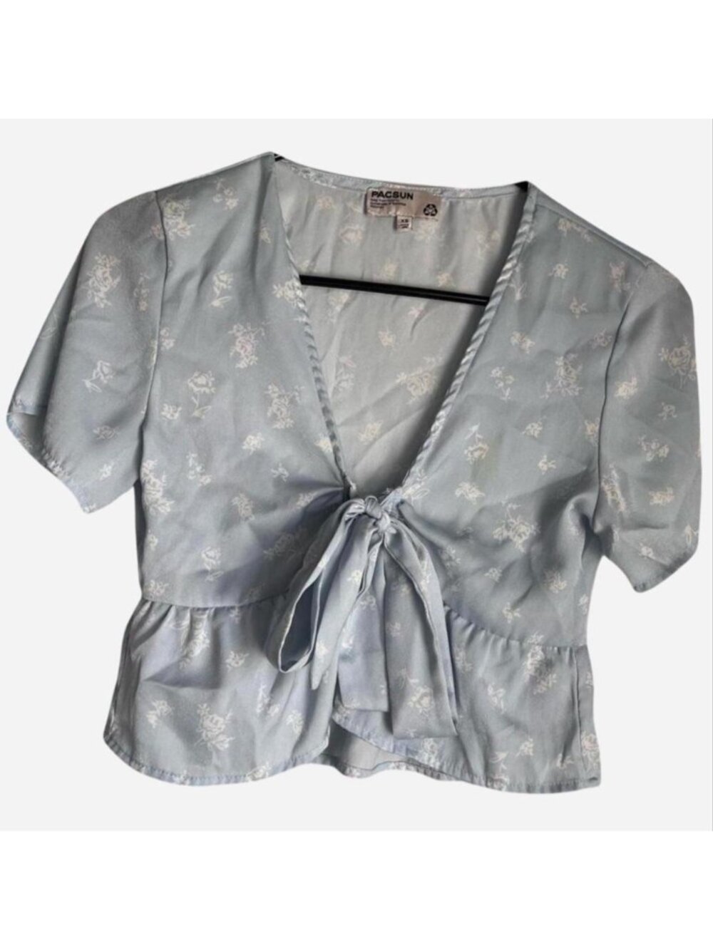 Pacsun blue floral tie front blouse Size L